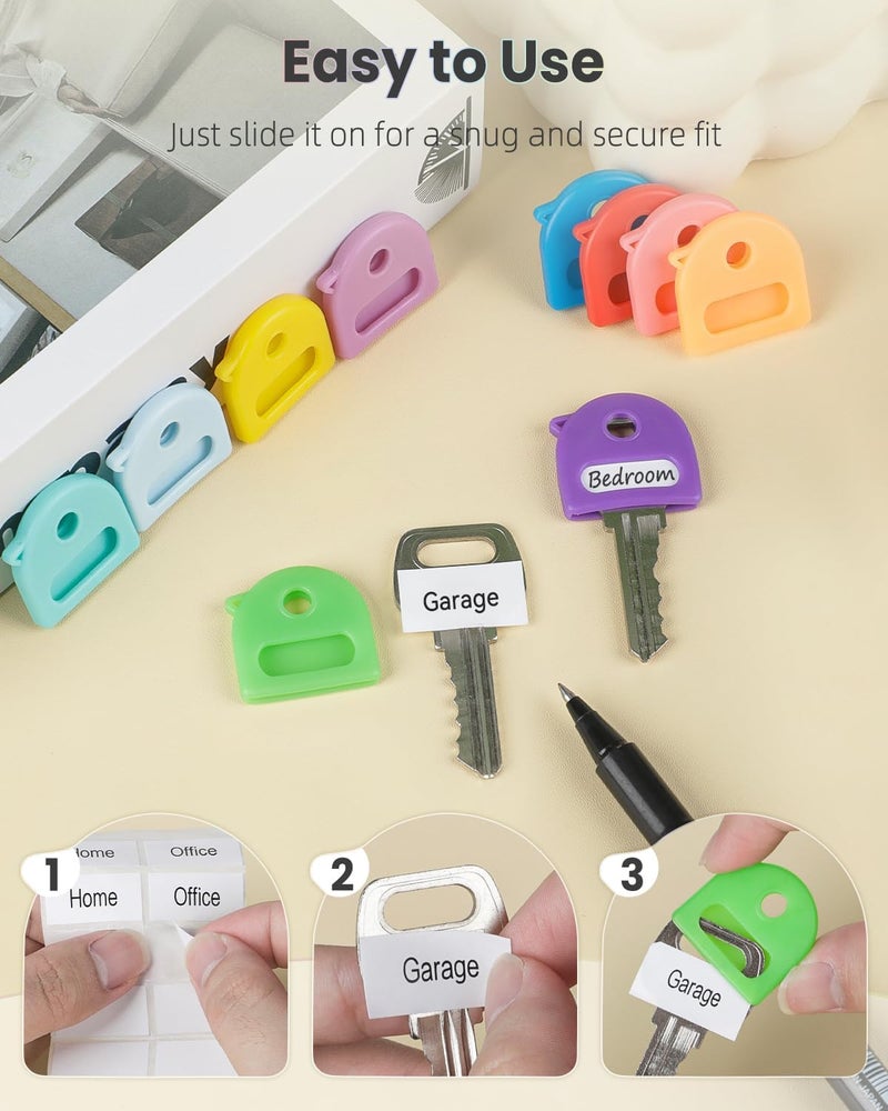 Uniclife 10 Pcs Key Covers Caps, 1" Key Identifiers with Labels, Soft Stretchy Key Covers for House Key, Cute Key Head Protectors for Standard Keys (Not for Odd-Shaped Keys), 10 Colors - Image 5